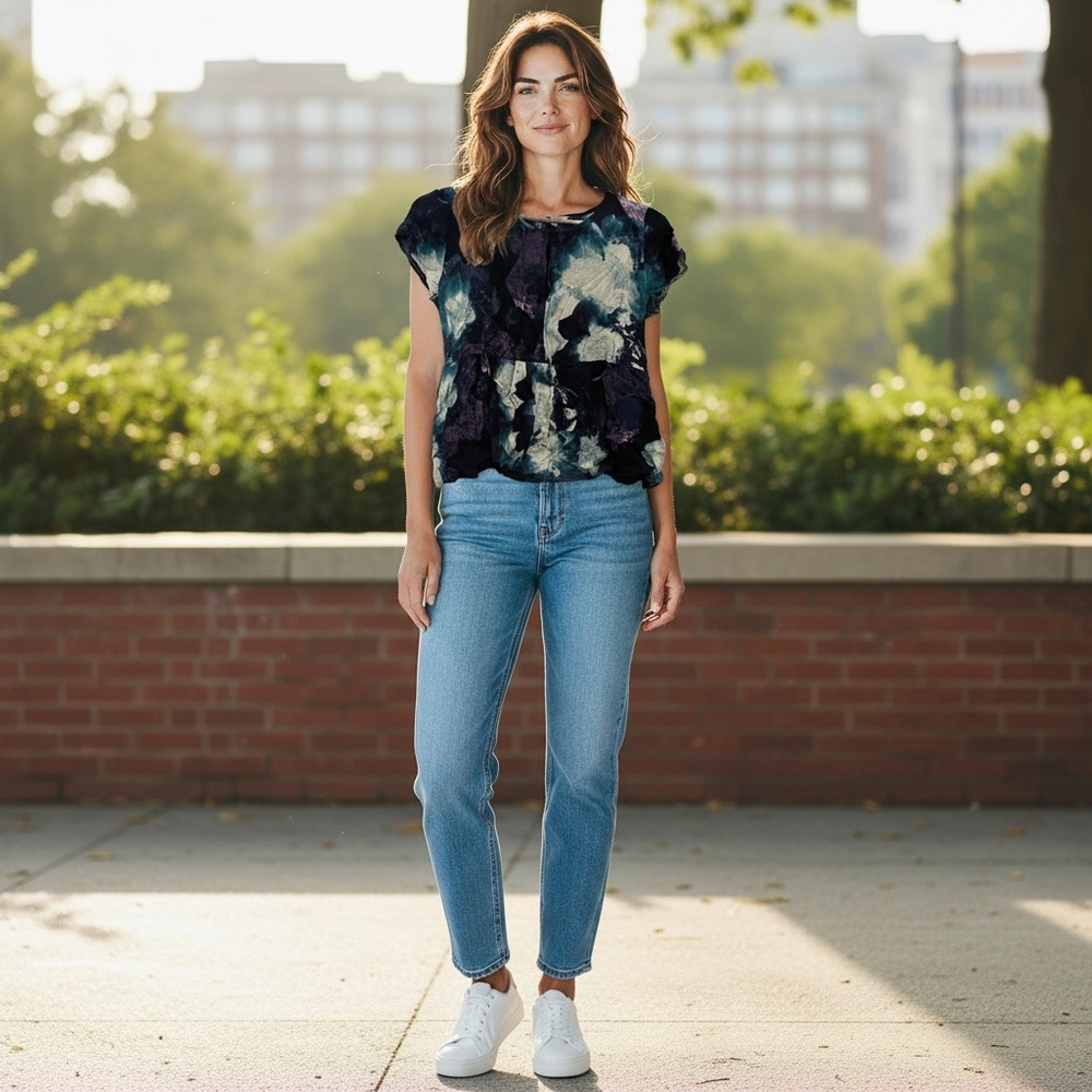 Juicy Couture Blue and Purple Watercolor Peplum Blouse